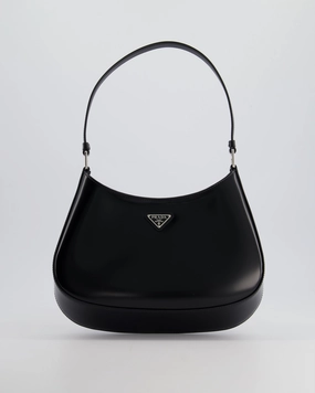 Prada Black Cleo Brushed Leather Shoulder Bag RRP 2400
