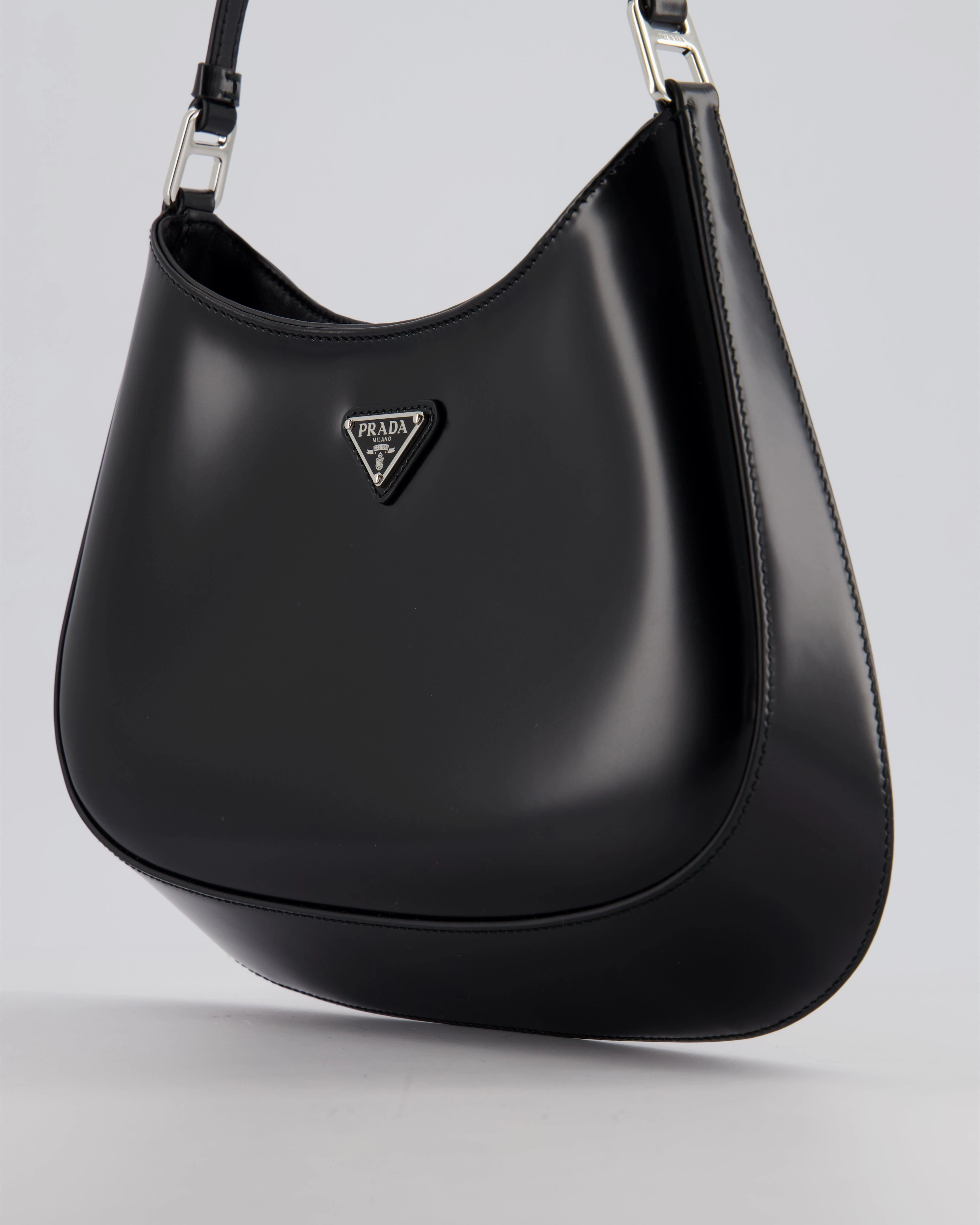 Prada Black Cleo Brushed Leather Shoulder Bag RRP 2400