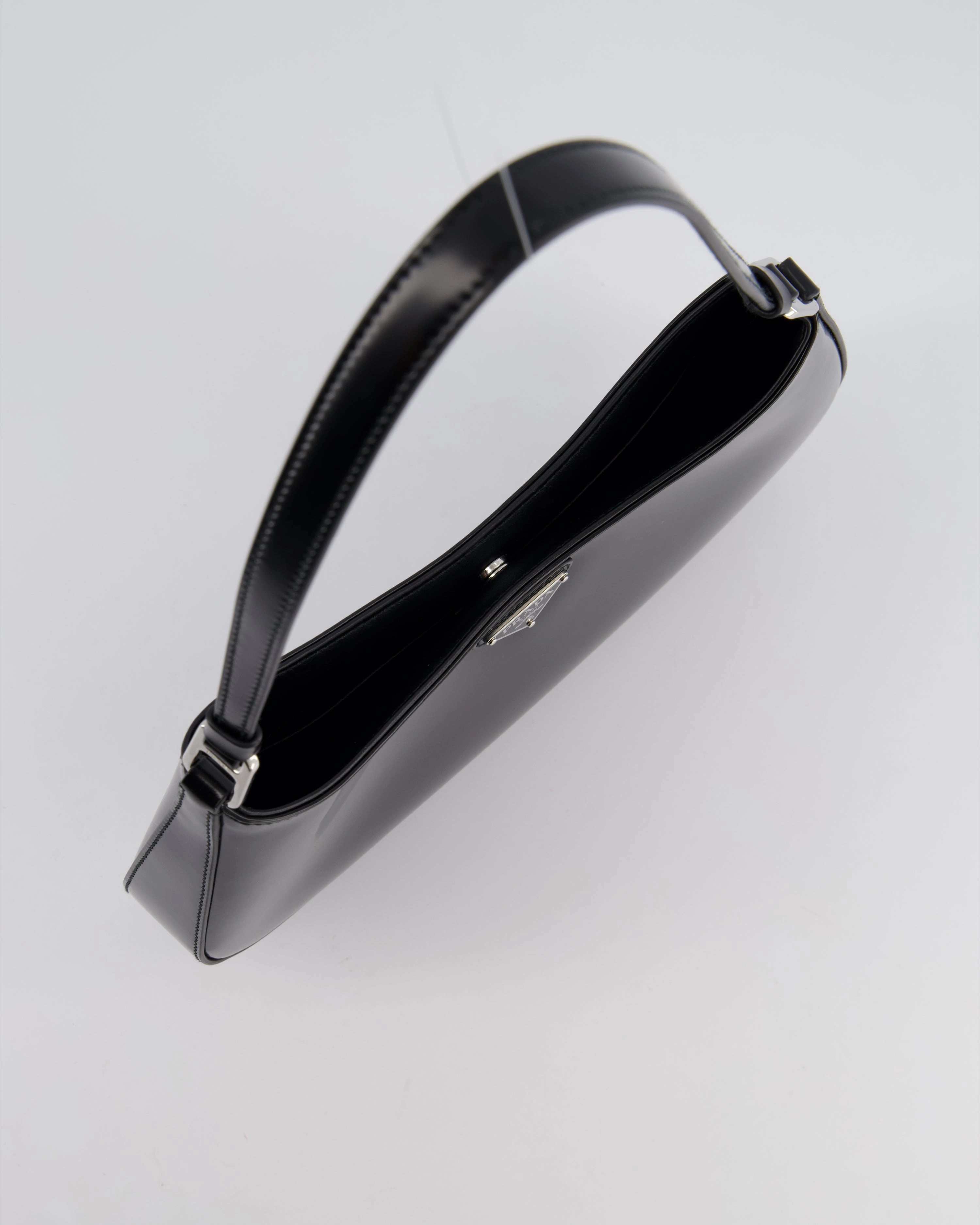 Prada Black Cleo Brushed Leather Shoulder Bag RRP 2400