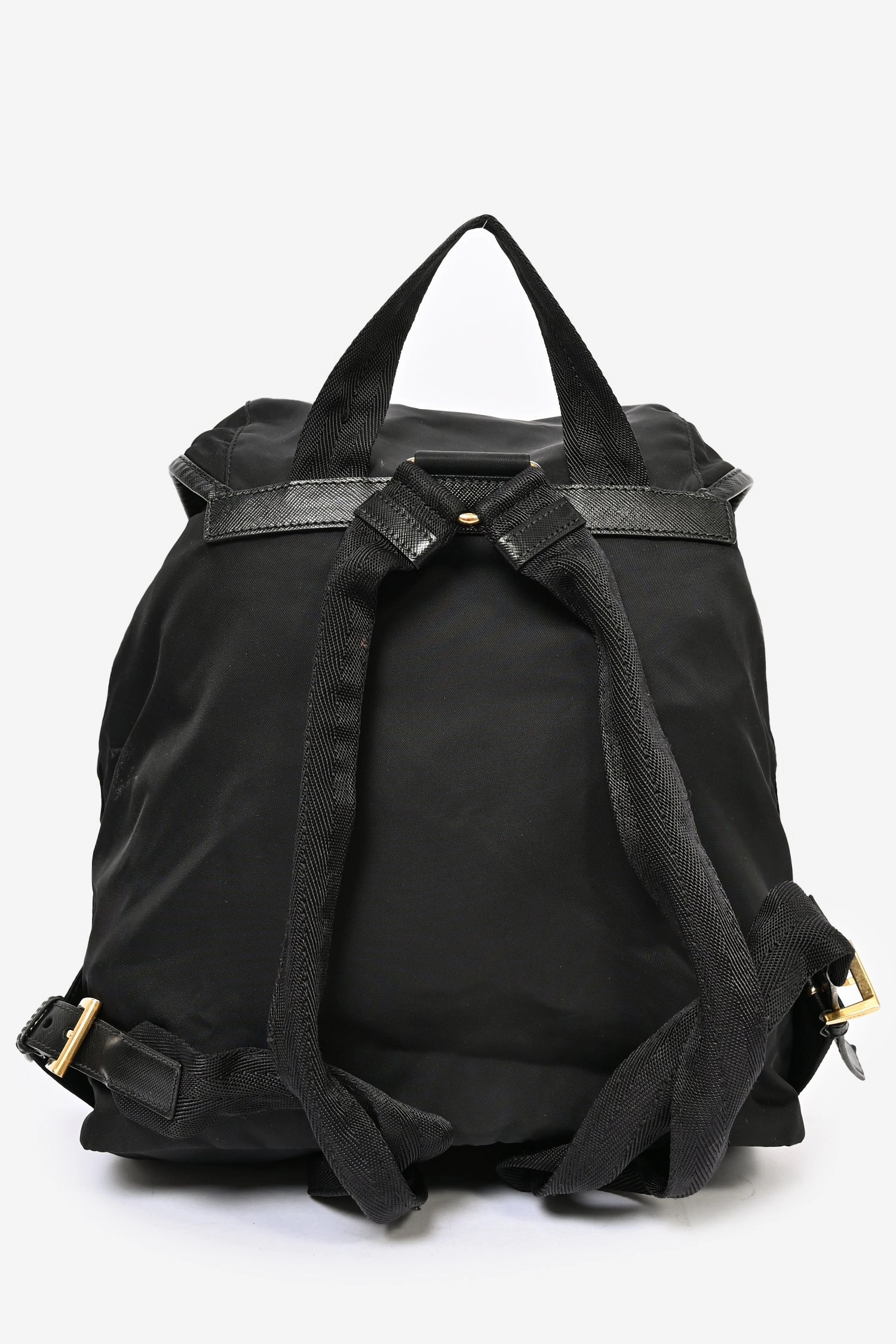 Prada Black Nylon/Saffiano Leather Double Pocket Backpack GHW