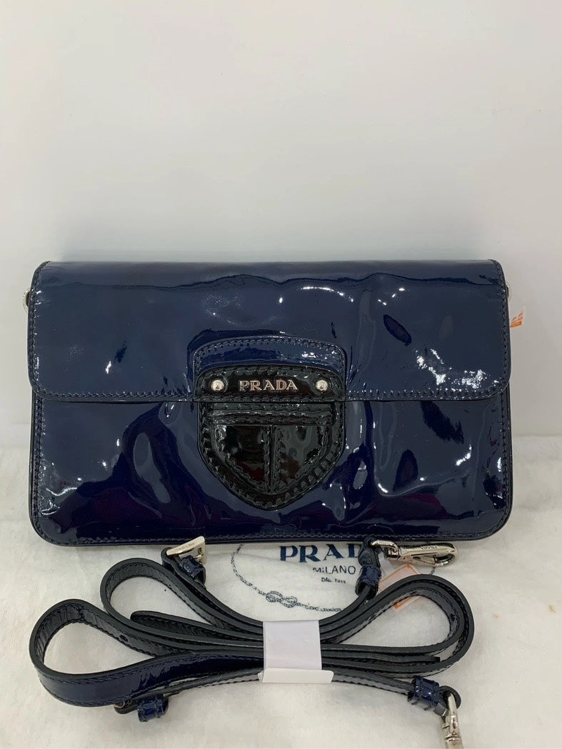 Prada Patent Leather Crossbody Bag Navy Crossbody