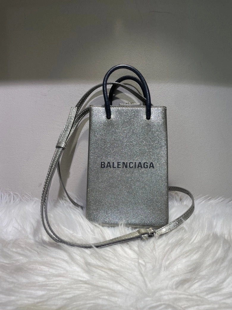 Pre-loved BALENCIAGA Sparkle Silver Mini Crossbody Bag