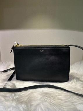 Pre-loved CELINE Trio Black Crossbody Bag - Leather, Medium