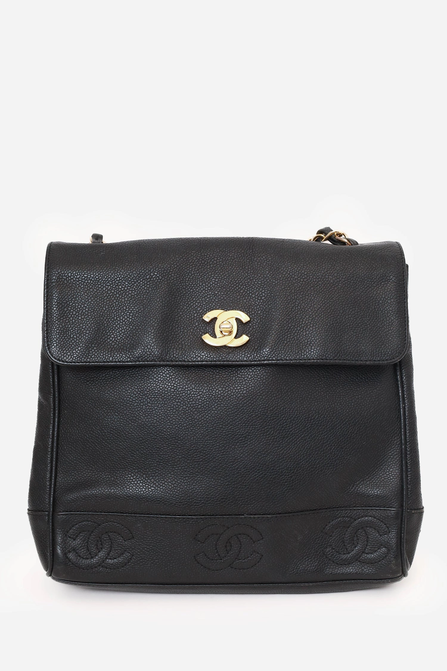 Pre-Loved Chanel 1996-97 Black Caviar Leather Triple CC Shoulder Bag
