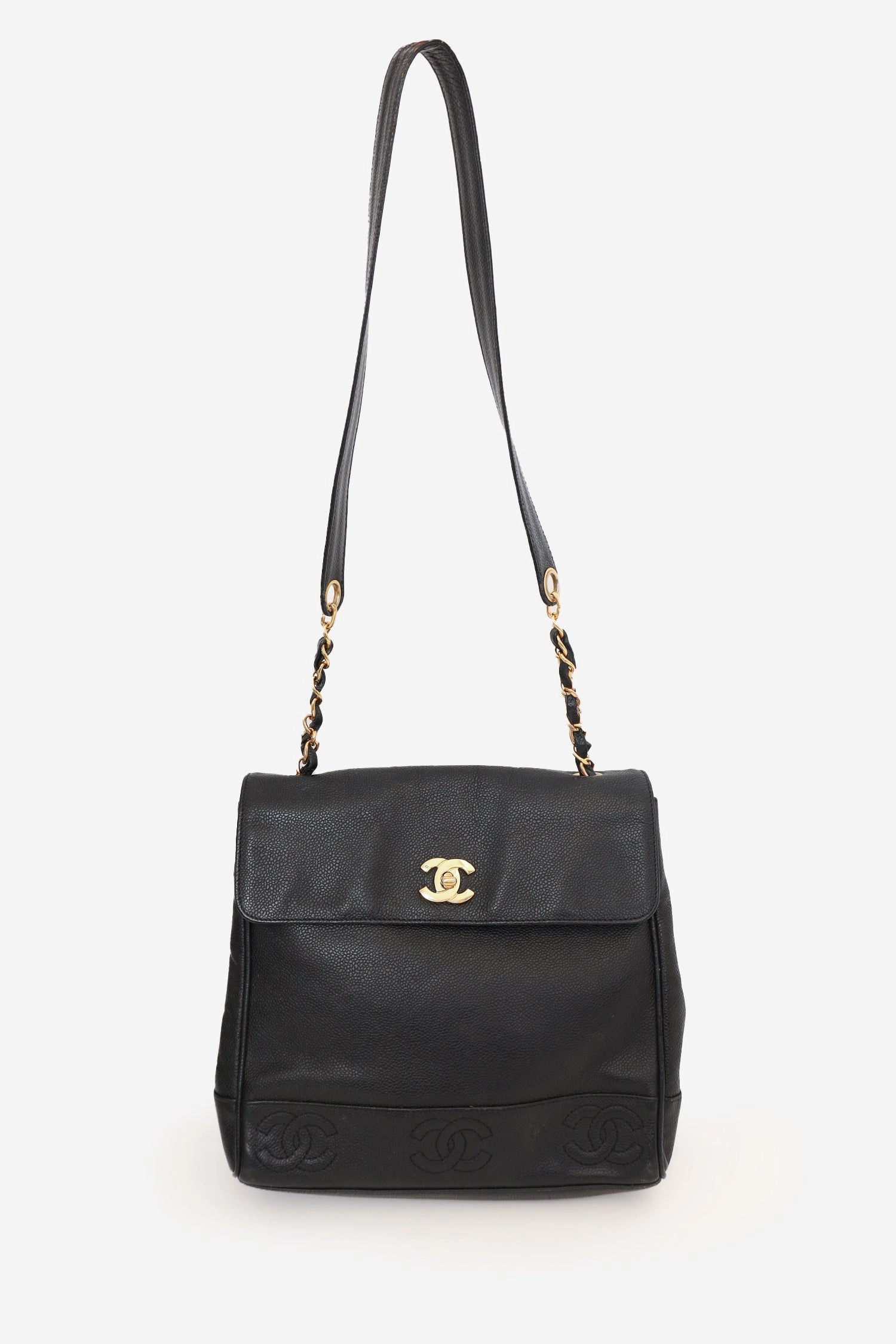 Pre-Loved Chanel 1996-97 Black Caviar Leather Triple CC Shoulder Bag