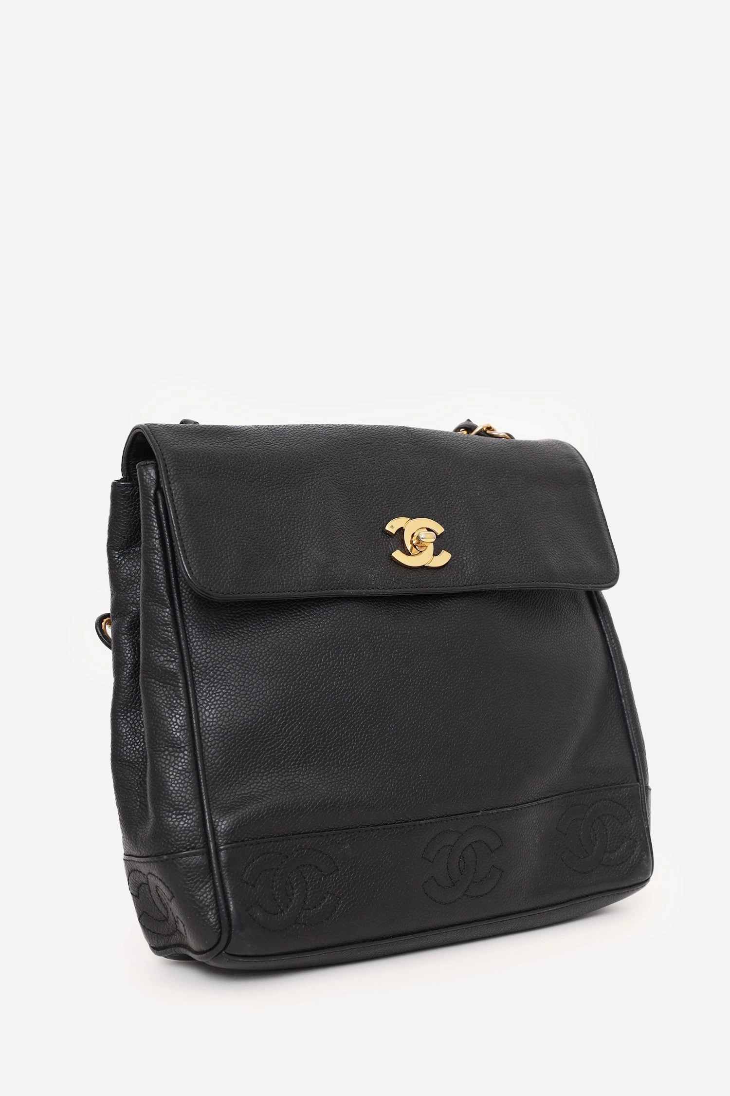 Pre-Loved Chanel 1996-97 Black Caviar Leather Triple CC Shoulder Bag