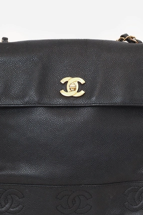 Pre-Loved Chanel 1996-97 Black Caviar Leather Triple CC Shoulder Bag