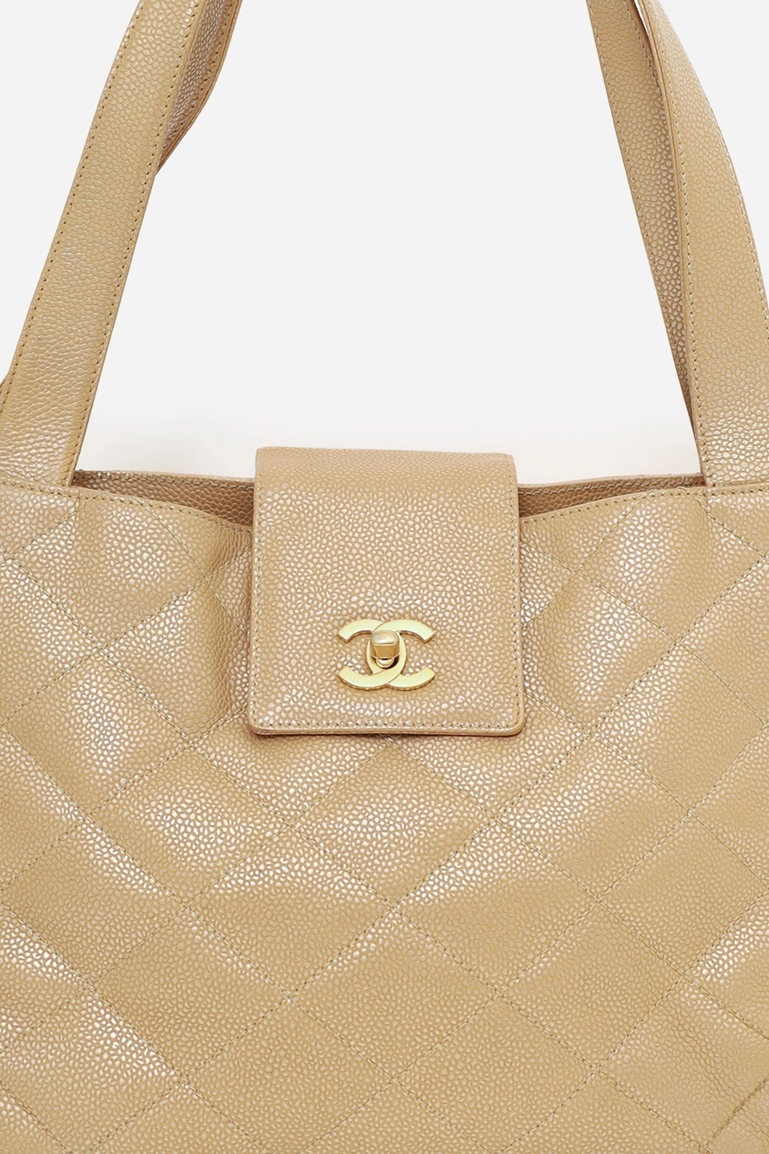 Pre-Loved Chanel 2000-02 Beige Caviar Leather Coco Mark Shoulder Bag