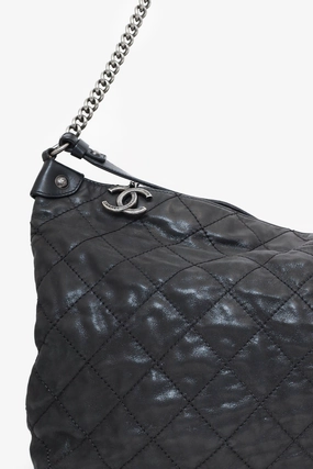 Pre-Loved Chanel 2012 Black Irridescent Leather Coco Daily Hobo Shoulder Bag