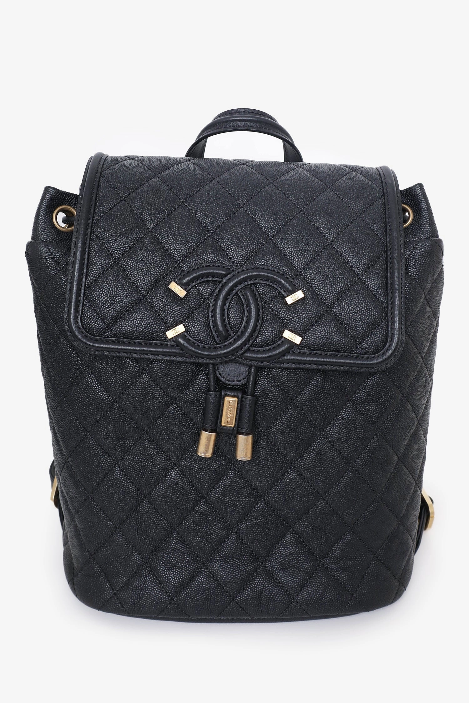 Pre-Loved Chanel 2018 Black Caviar Quilted CC Filigree Backpack