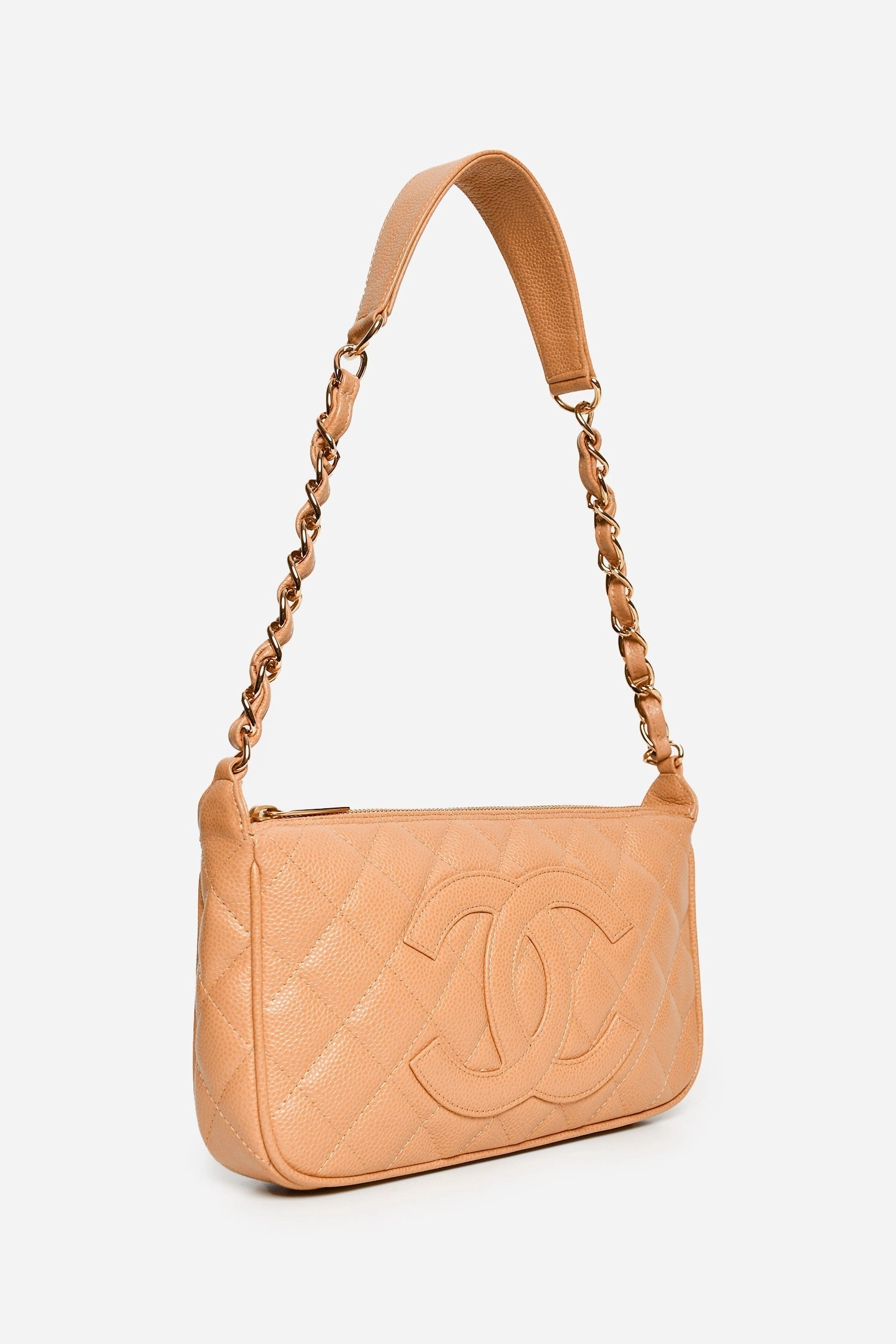 Pre-loved Chanel Vintage Beige Caviar CC Chain Link Timeless Shoulder Bag