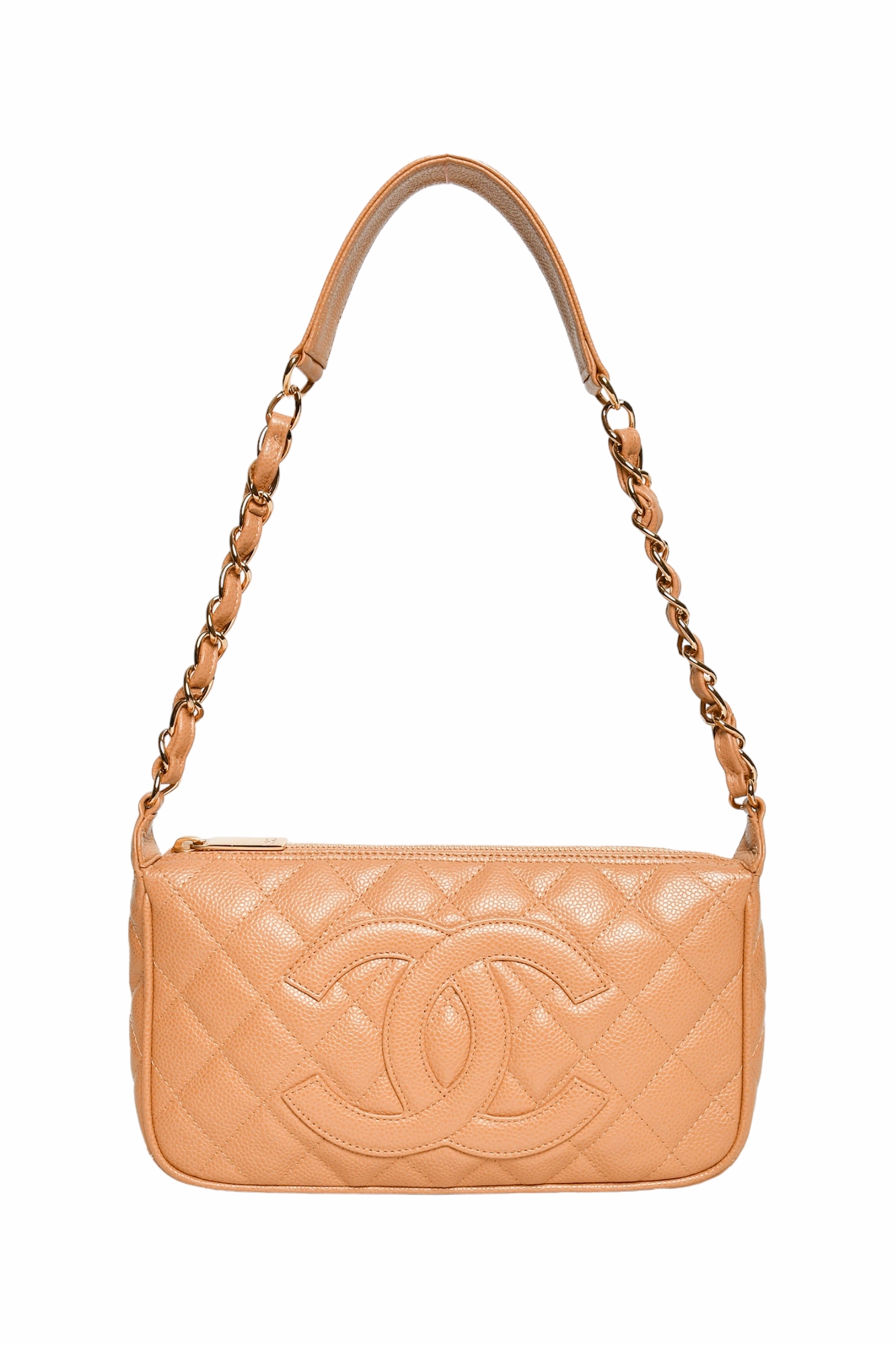 Pre-loved Chanel Vintage Beige Caviar CC Chain Link Timeless Shoulder Bag