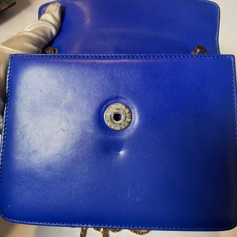 Preloved Bvlgari Serpenti Snake-Head Bag Blue Leather Crossbody Bag