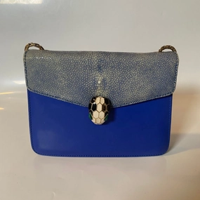 Preloved Bvlgari Serpenti Snake-Head Bag Blue Leather Crossbody Bag