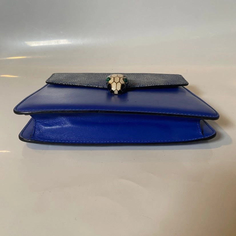 Preloved Bvlgari Serpenti Snake-Head Bag Blue Leather Crossbody Bag