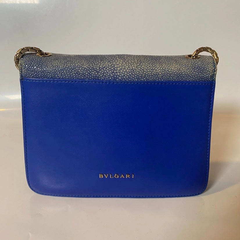 Preloved Bvlgari Serpenti Snake-Head Bag Blue Leather Crossbody Bag