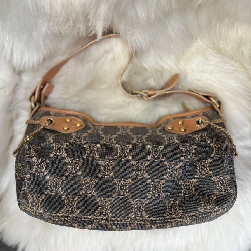 Preloved Celine Denim Shoulder Bag - Brown