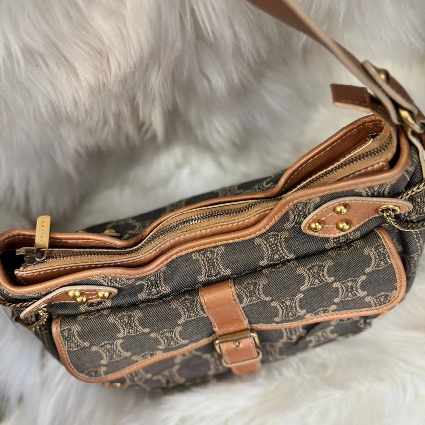 Preloved Celine Denim Shoulder Bag - Brown