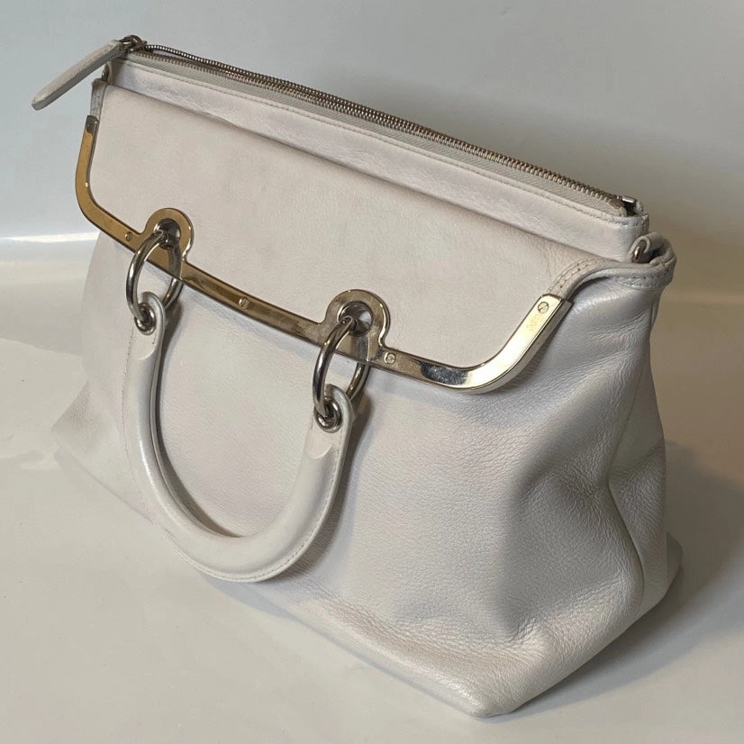Preloved Dior White Leather Shoulder Bag
