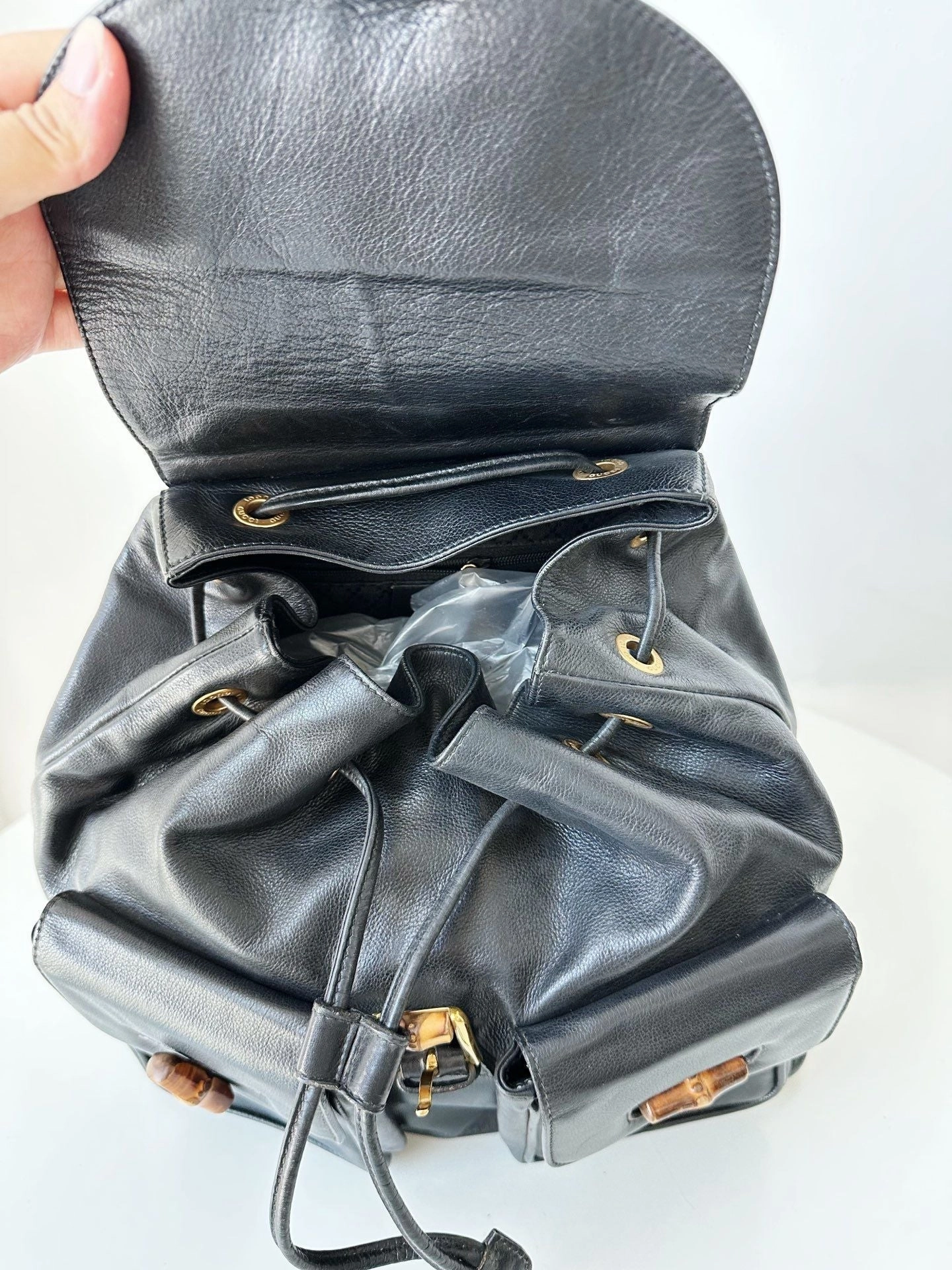 Preloved Gucci bamboo backpack black 31*30cm