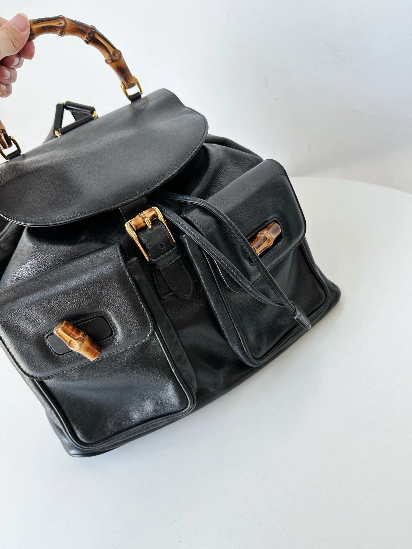 Preloved Gucci bamboo backpack black 31*30cm