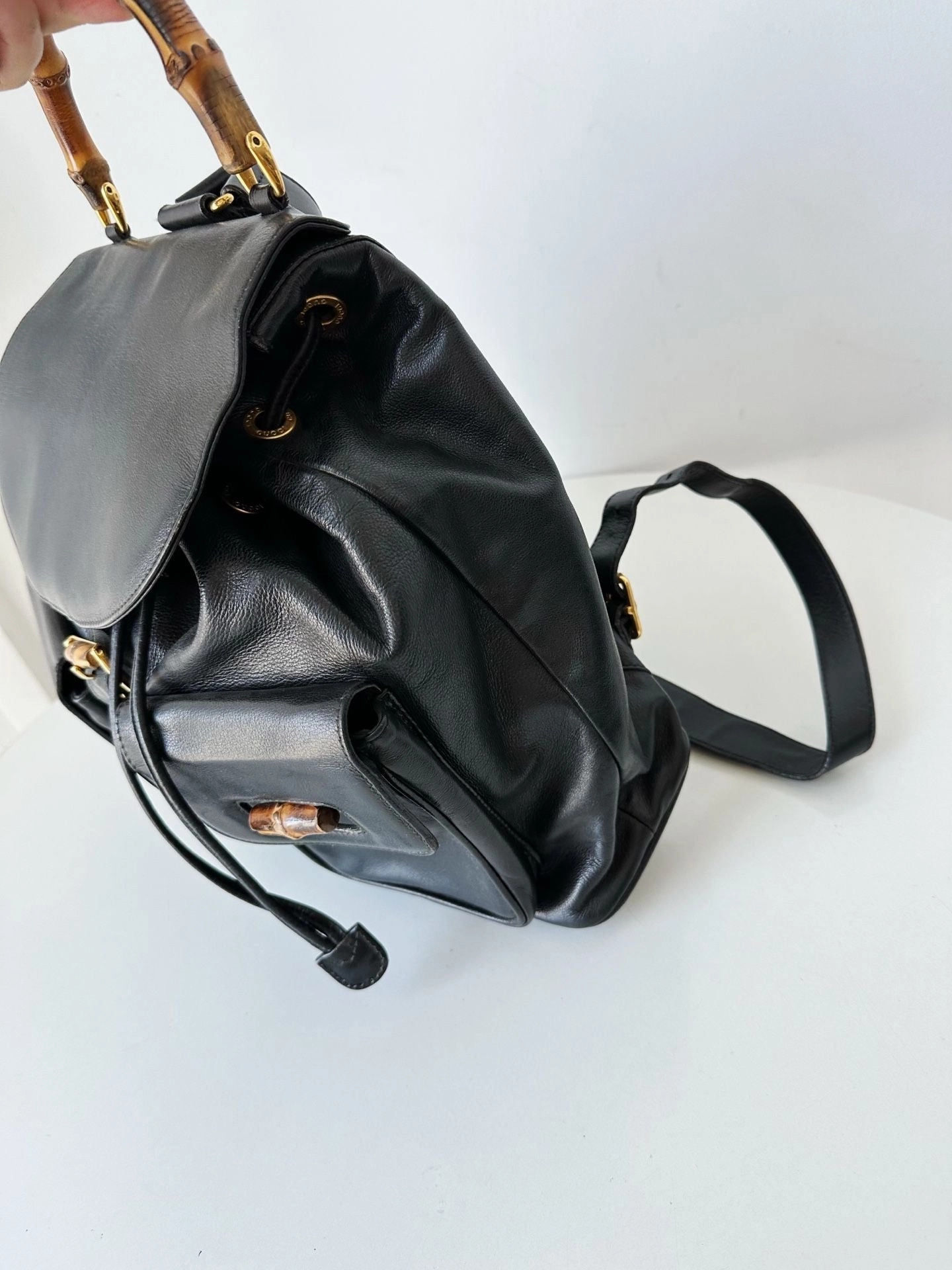Preloved Gucci bamboo backpack black 31*30cm