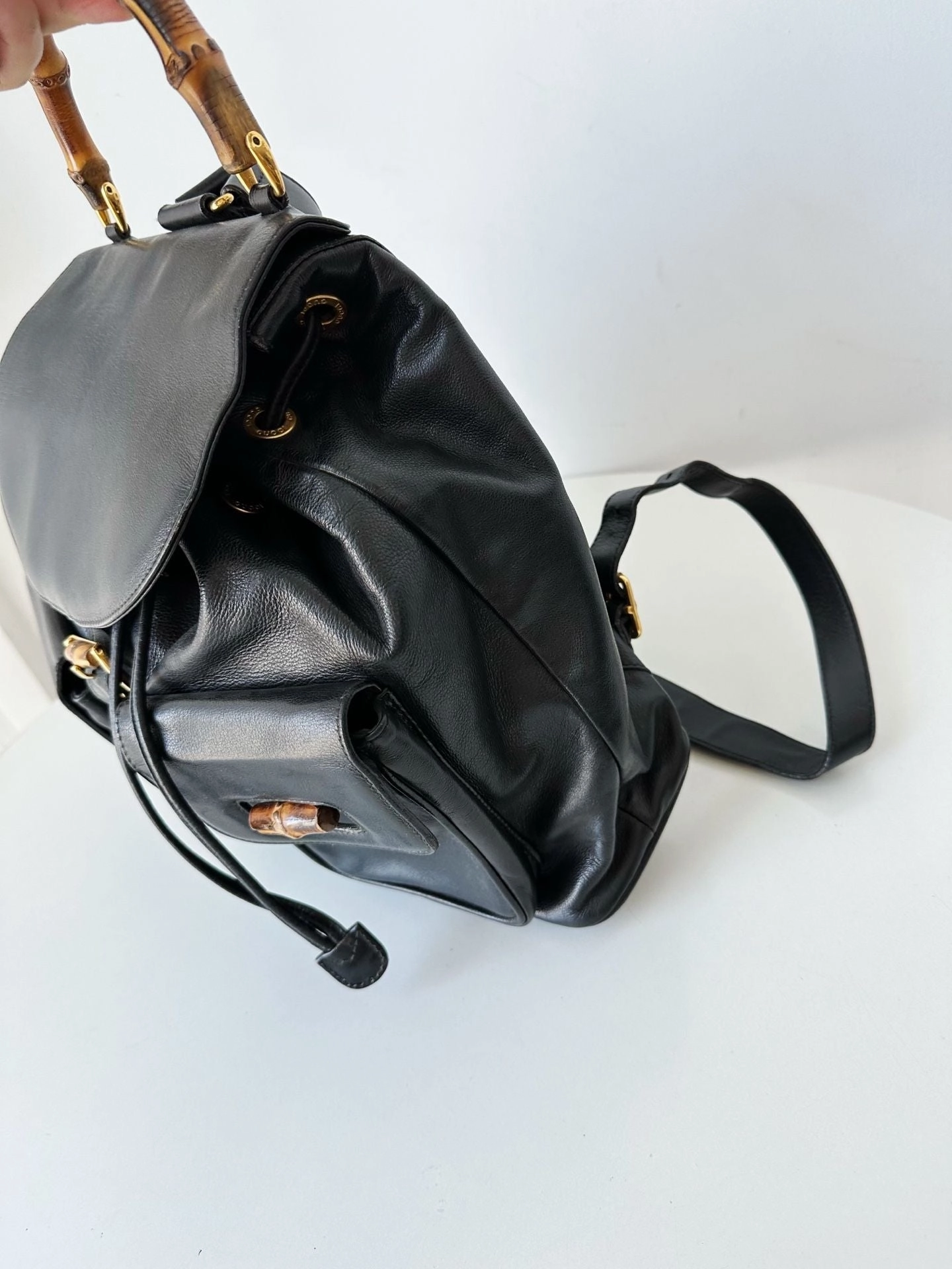 Preloved Gucci bamboo backpack black 31*30cm