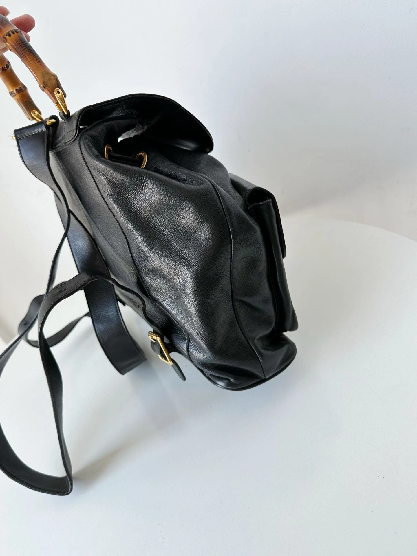 Preloved Gucci bamboo backpack black 31*30cm