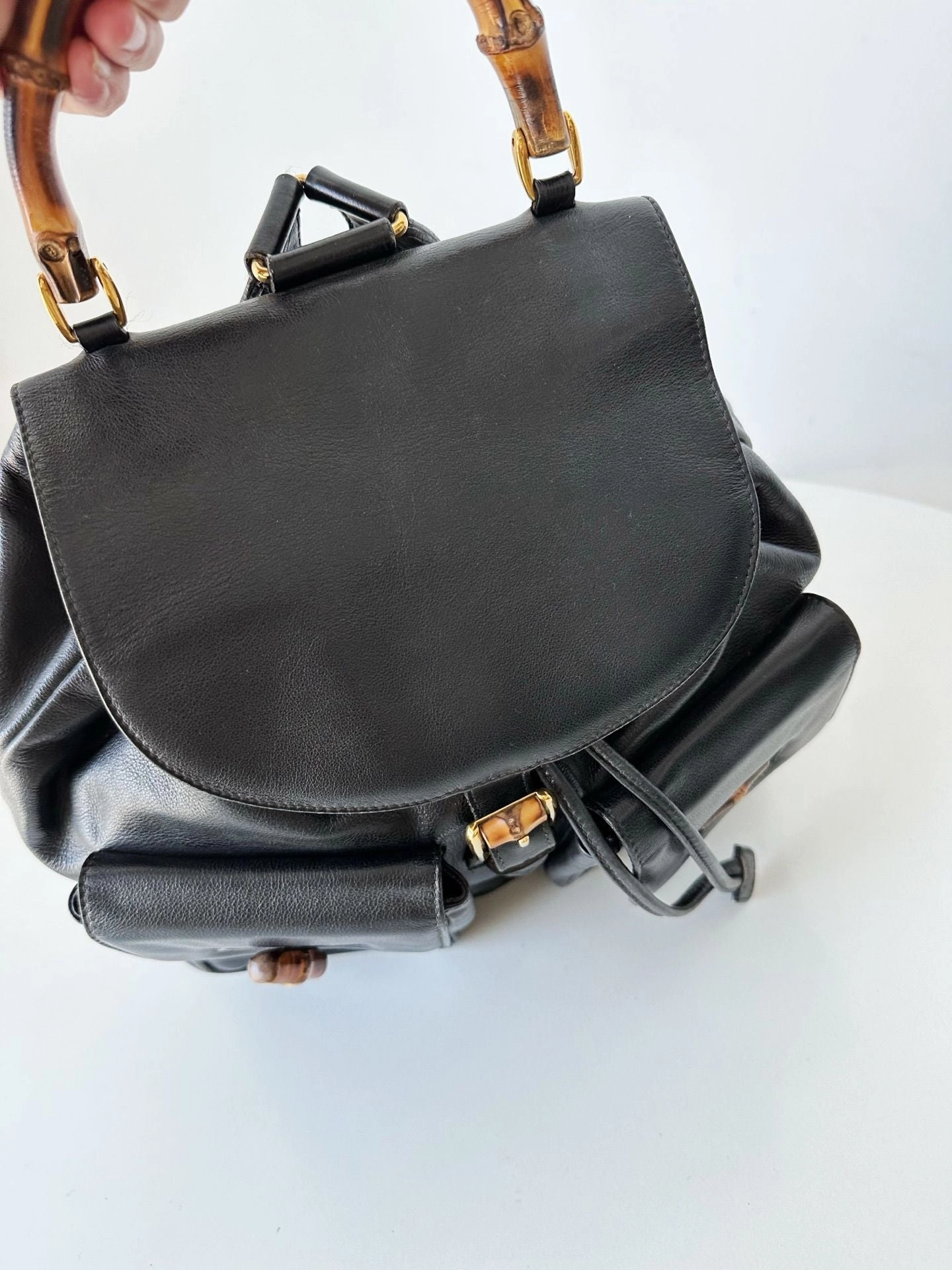 Preloved Gucci bamboo backpack black 31*30cm