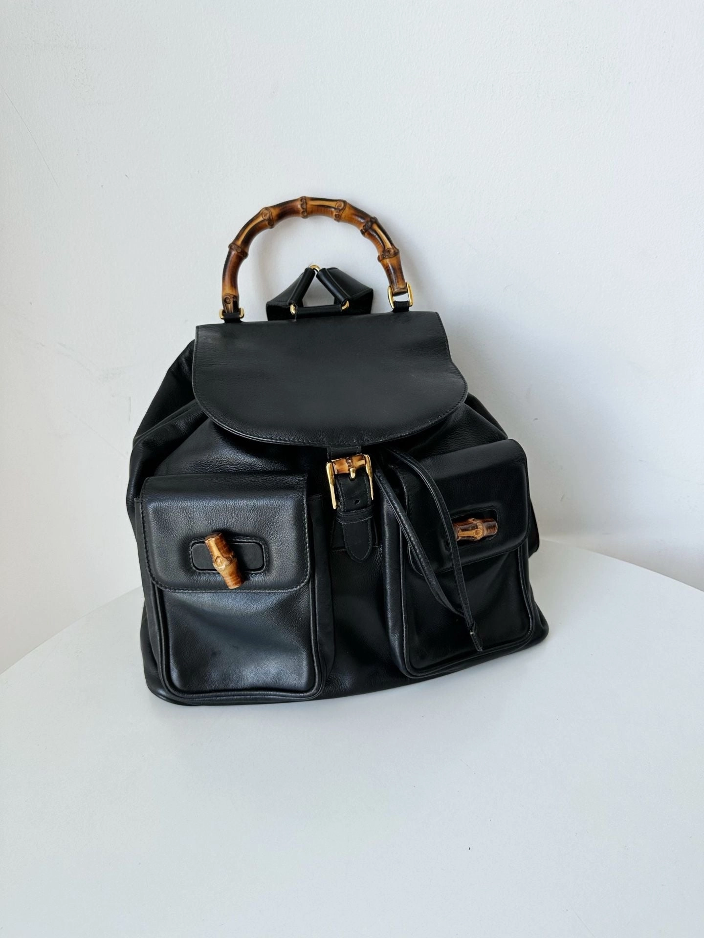 Preloved Gucci bamboo backpack black 31*30cm