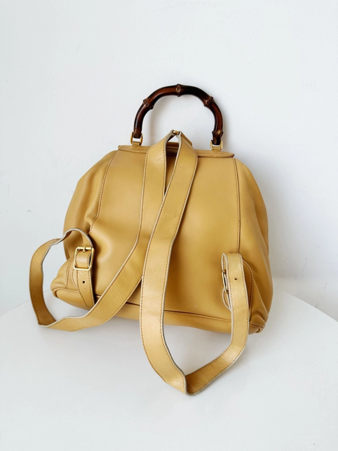Preloved Gucci bamboo backpack yellow 31*30cm
