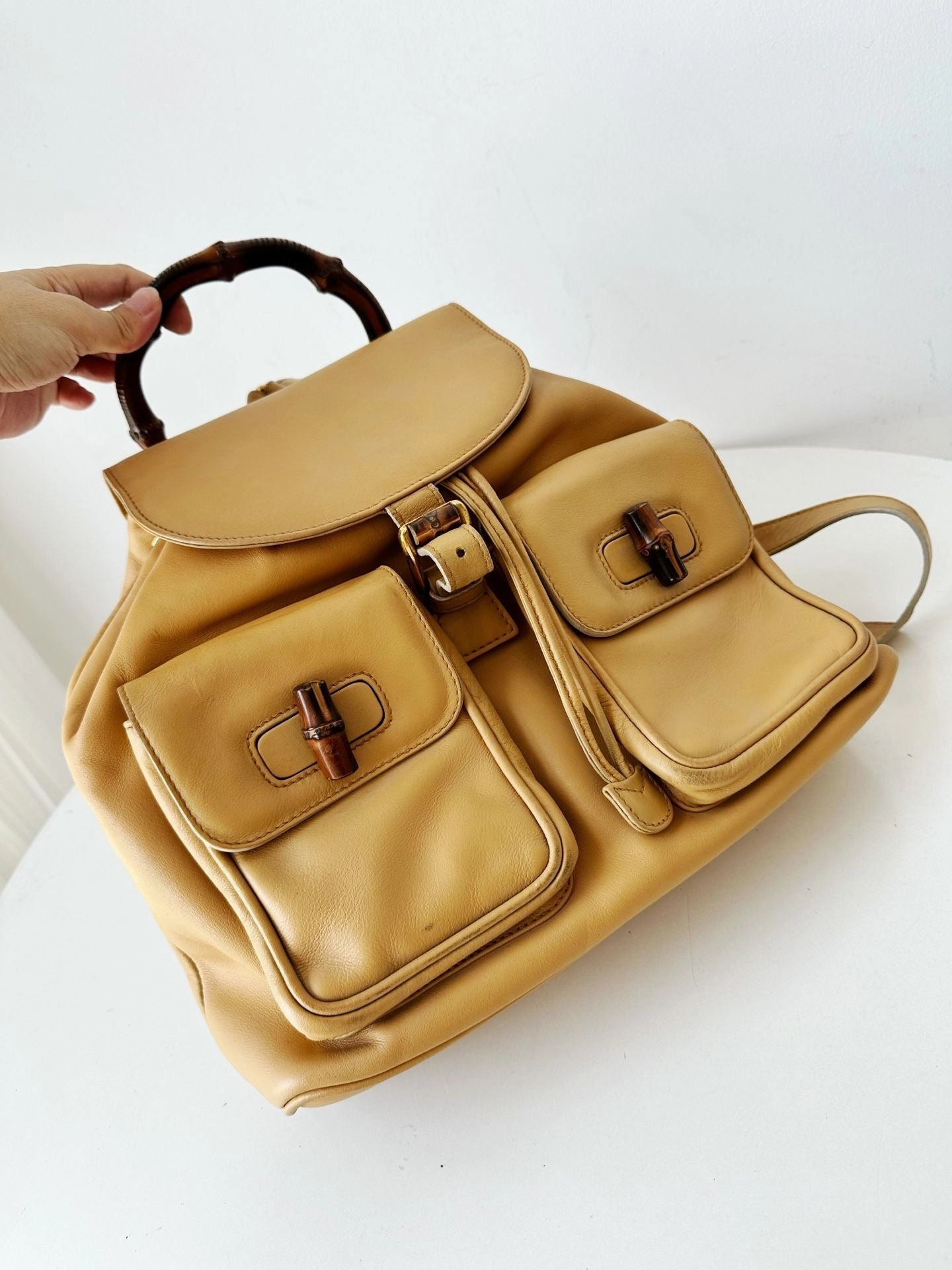 Preloved Gucci bamboo backpack yellow 31*30cm