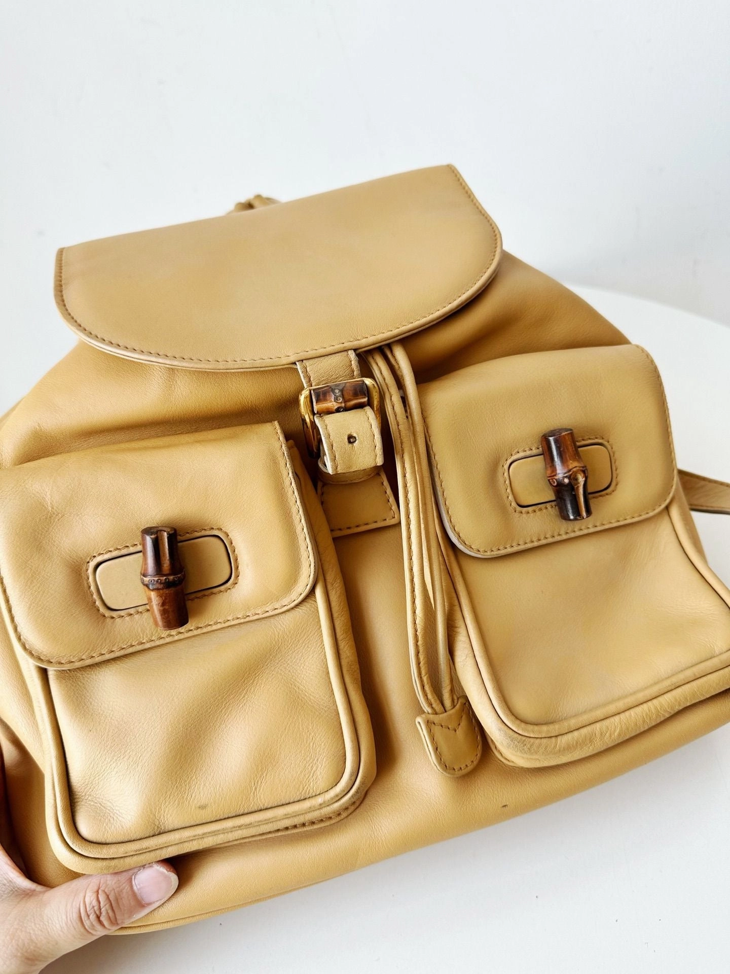 Preloved Gucci bamboo backpack yellow 31*30cm