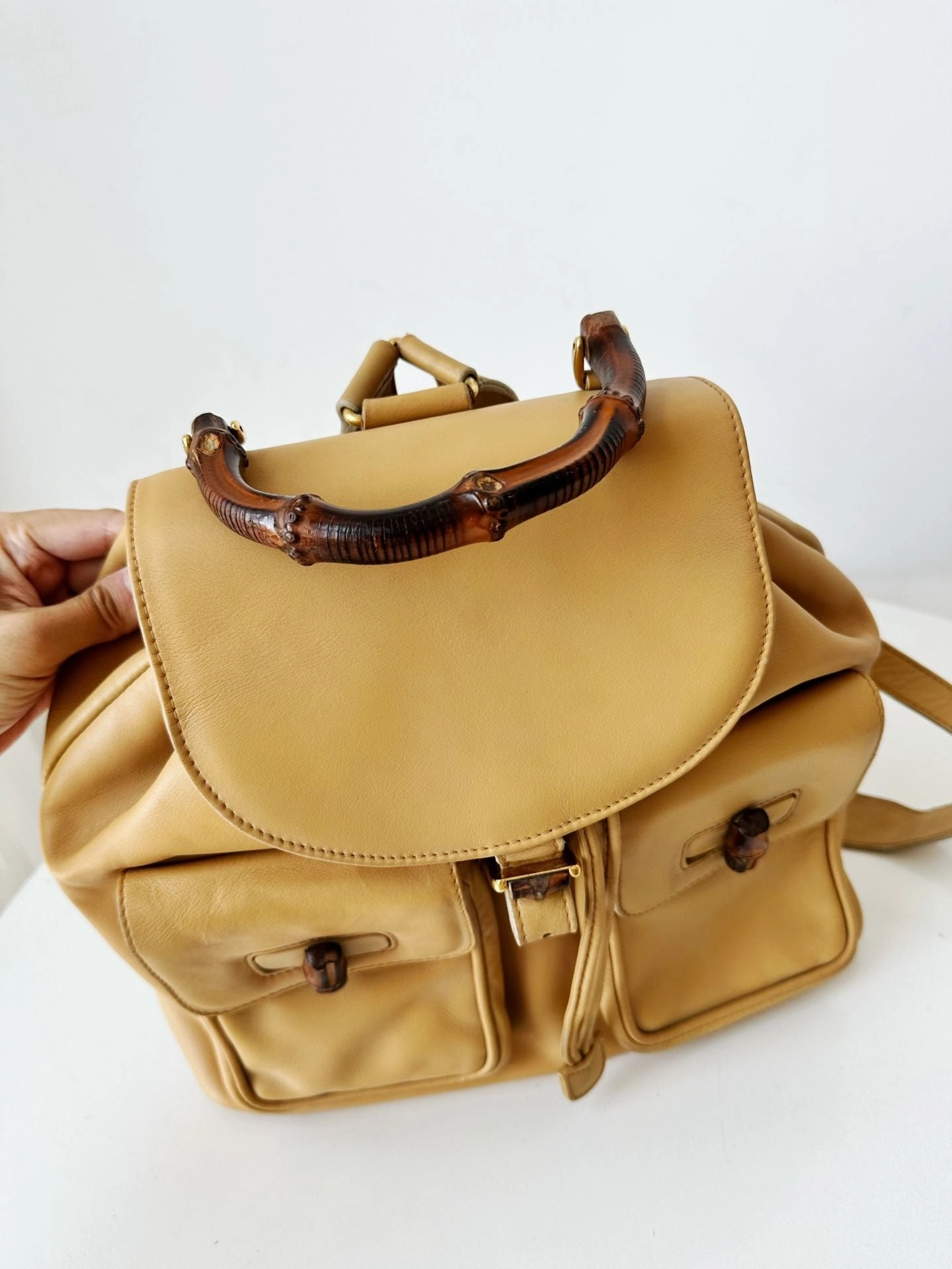 Preloved Gucci bamboo backpack yellow 31*30cm