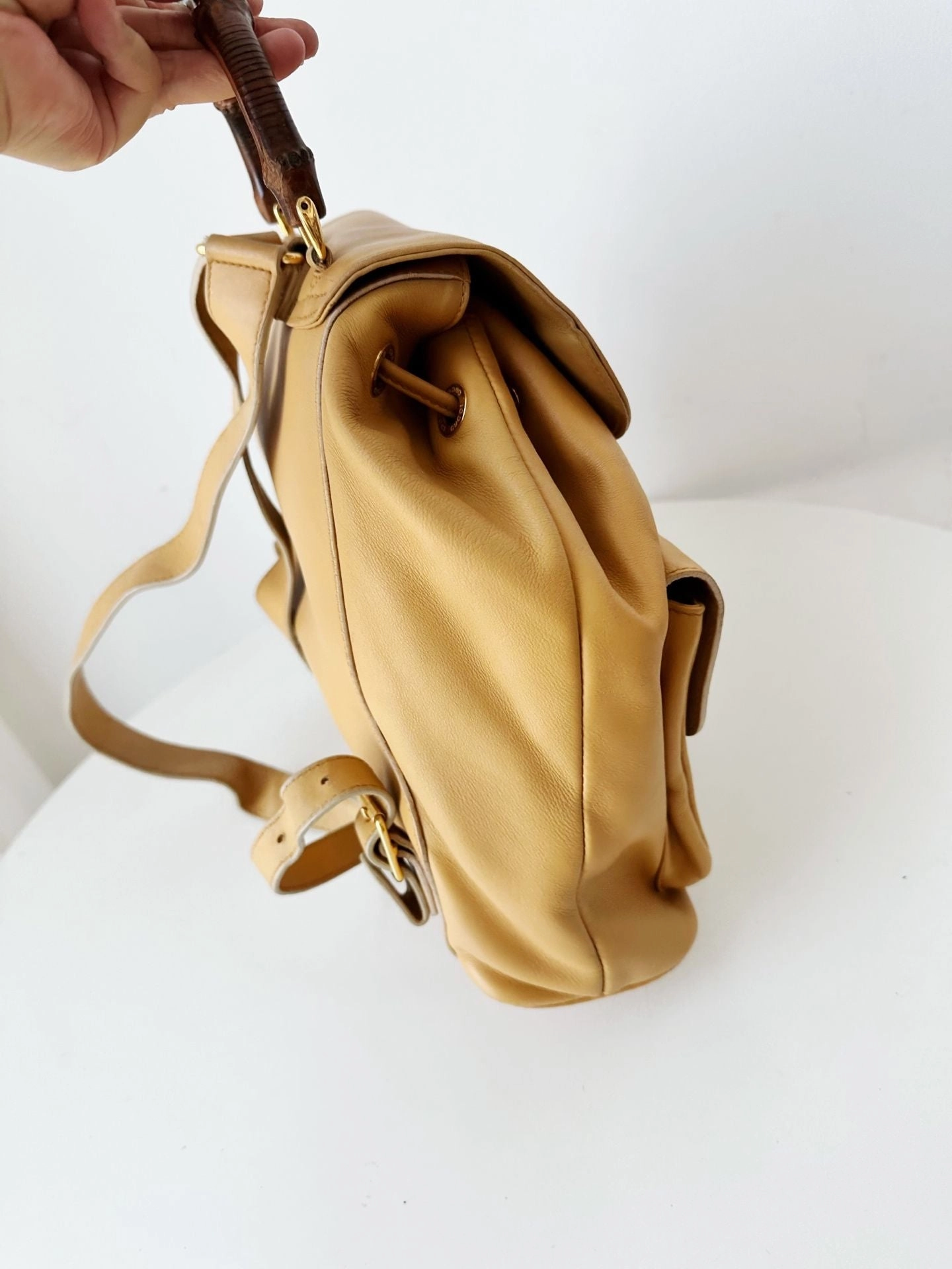 Preloved Gucci bamboo backpack yellow 31*30cm