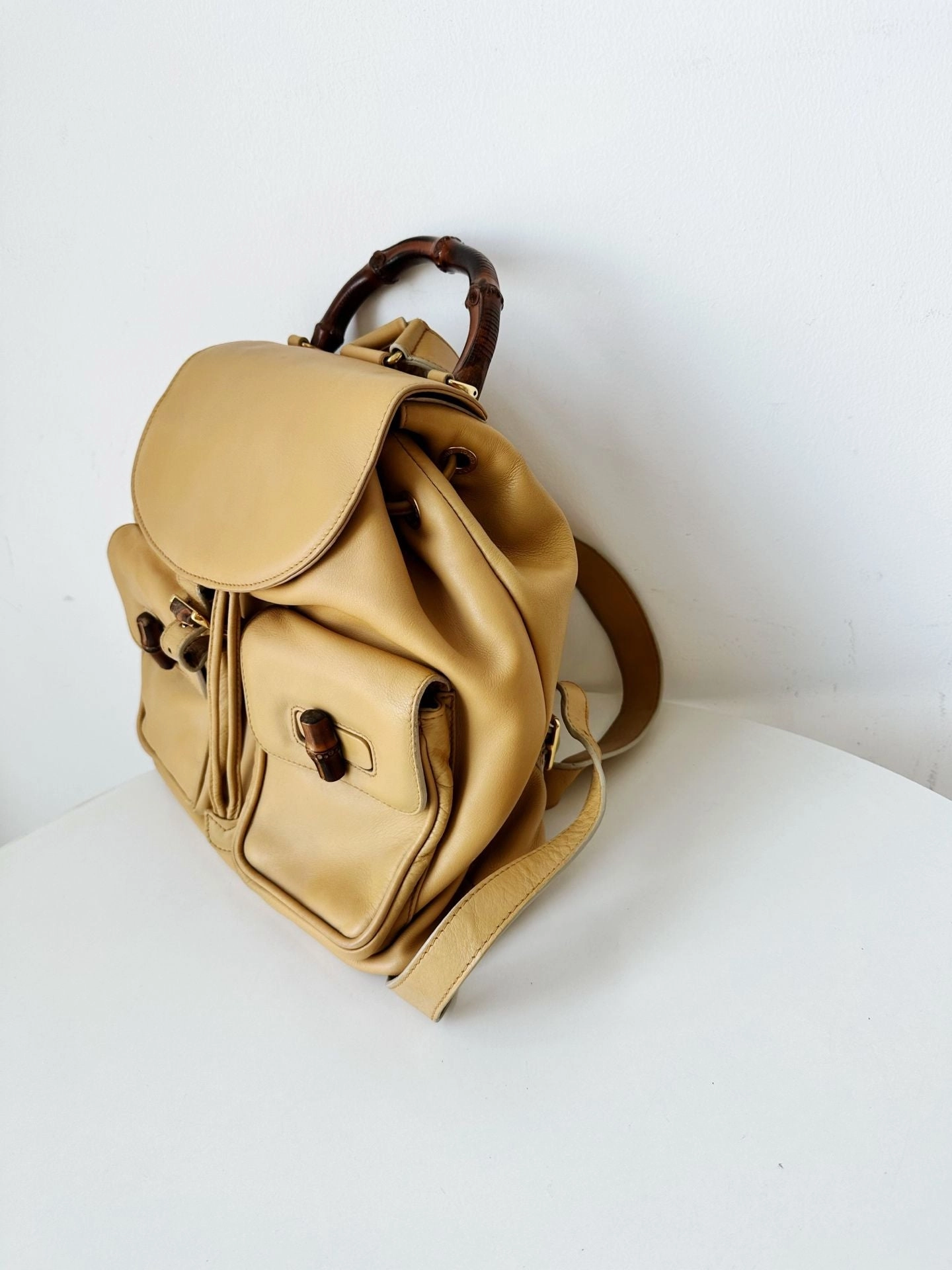 Preloved Gucci bamboo backpack yellow 31*30cm