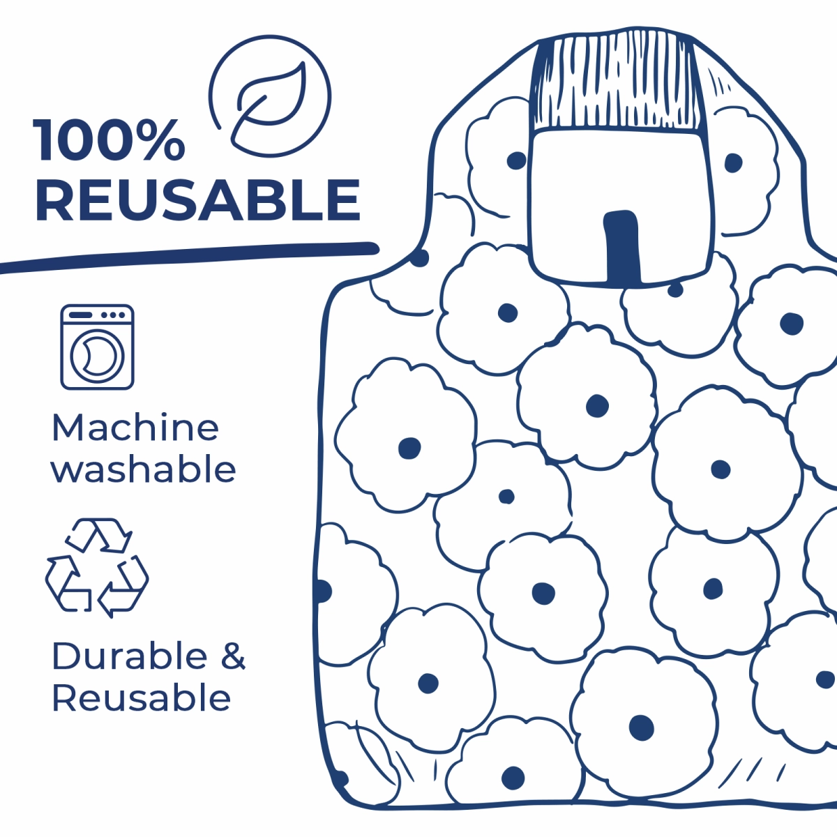 Preppy Poodle blu Bag Reusable Shopping Bag-Machine washable