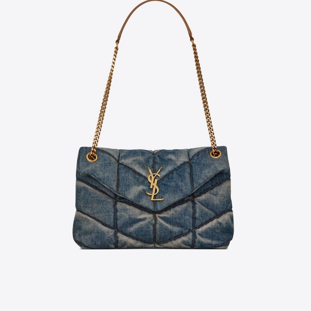Puffer Small In Suede And Denim Leather Shoulder Bag for Women