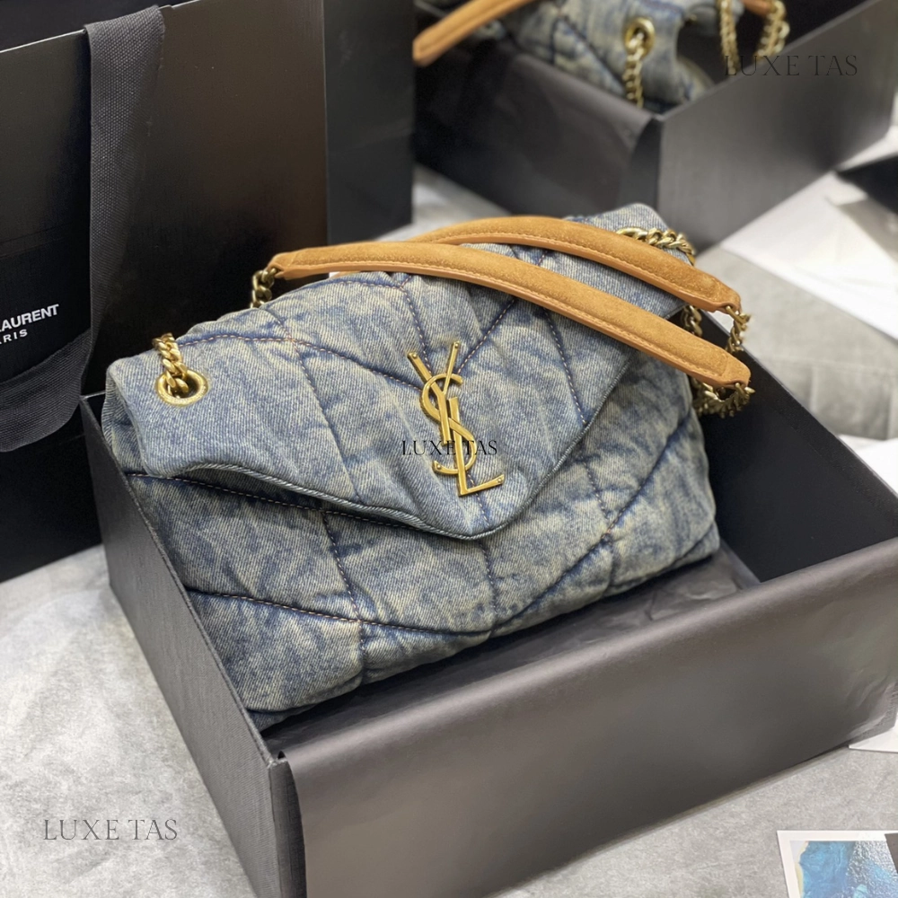 Puffer Small In Suede And Denim Leather Shoulder Bag for Women