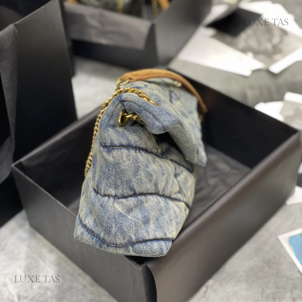 Puffer Small In Suede And Denim Leather Shoulder Bag for Women