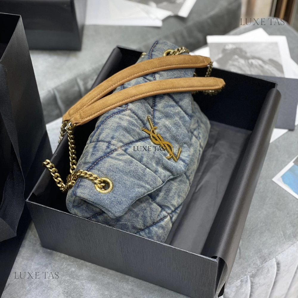 Puffer Small In Suede And Denim Leather Shoulder Bag for Women