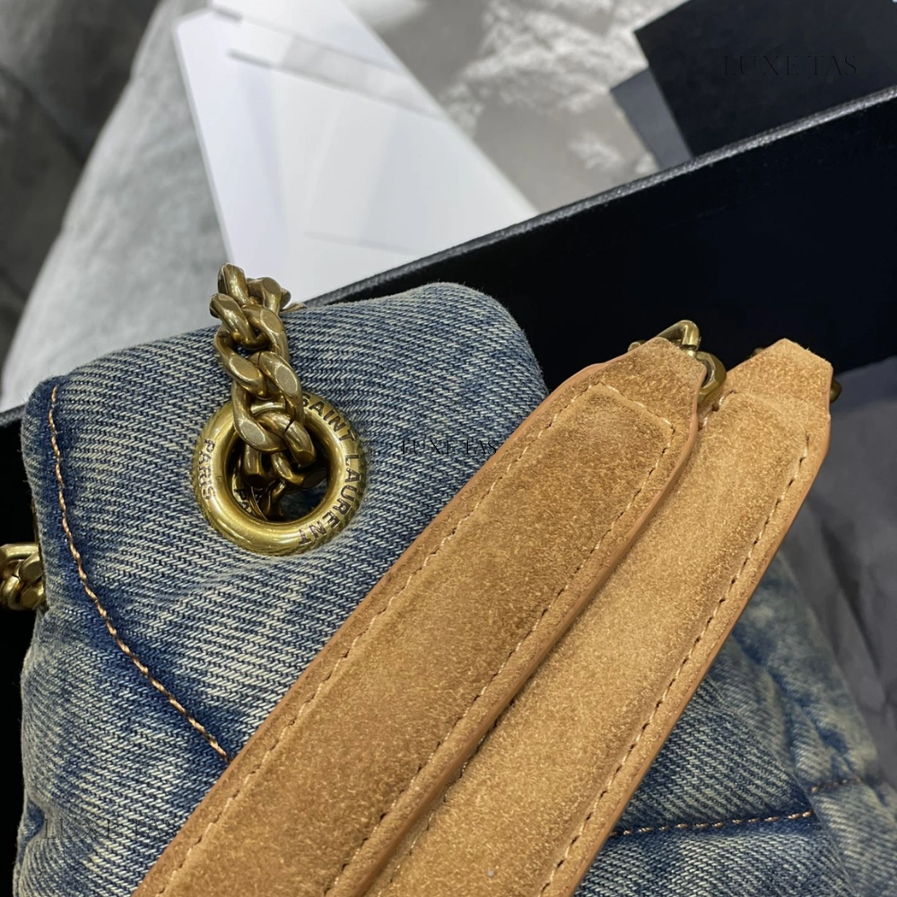 Puffer Small In Suede And Denim Leather Shoulder Bag for Women