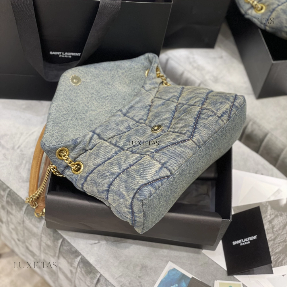 Puffer Small In Suede And Denim Leather Shoulder Bag for Women