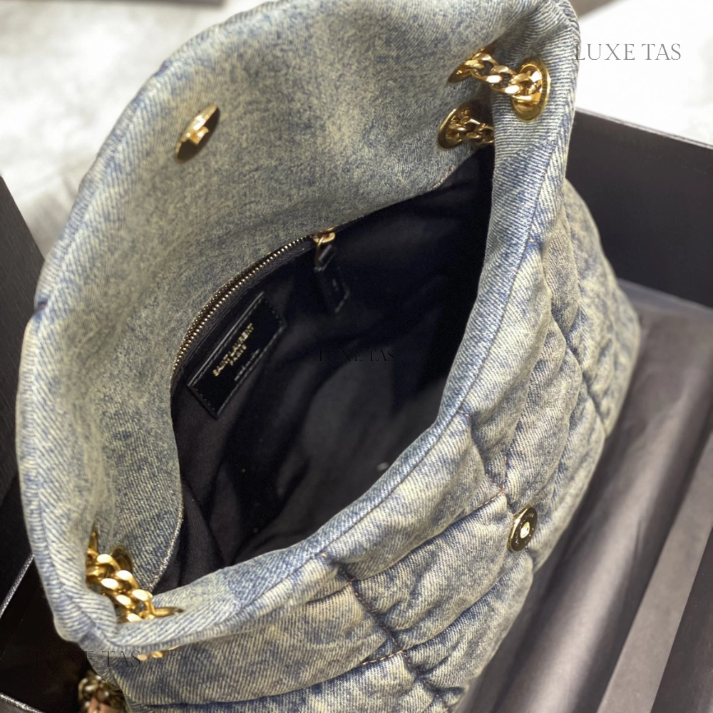 Puffer Small In Suede And Denim Leather Shoulder Bag for Women