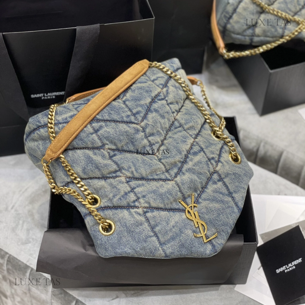 Puffer Small In Suede And Denim Leather Shoulder Bag for Women