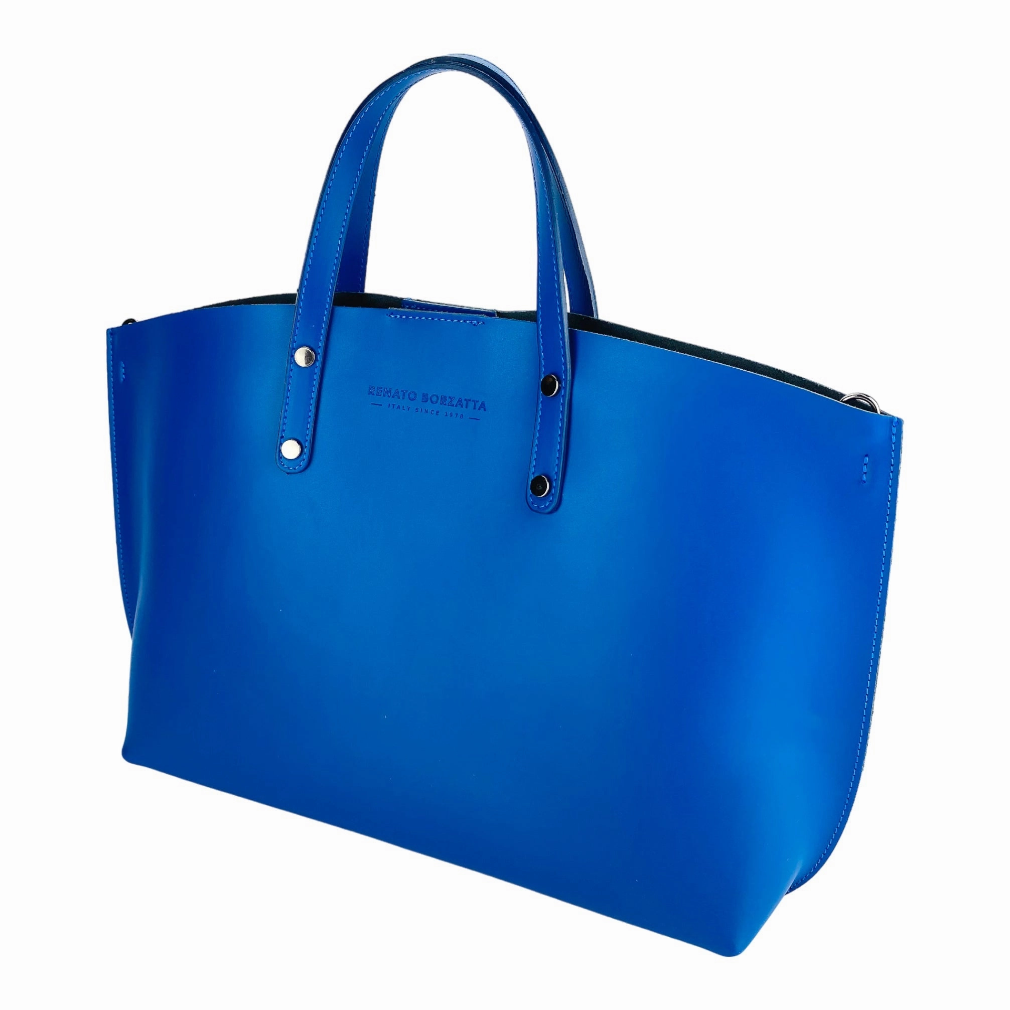 Renato Borzatta Large Leather Tote Shoulder Bag Royal Blue