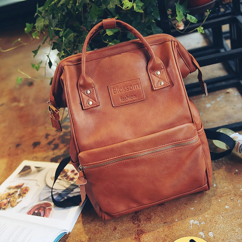 Retro PU backpack children's computer new student book bag large travel waterproof outdoor backpack one generation
