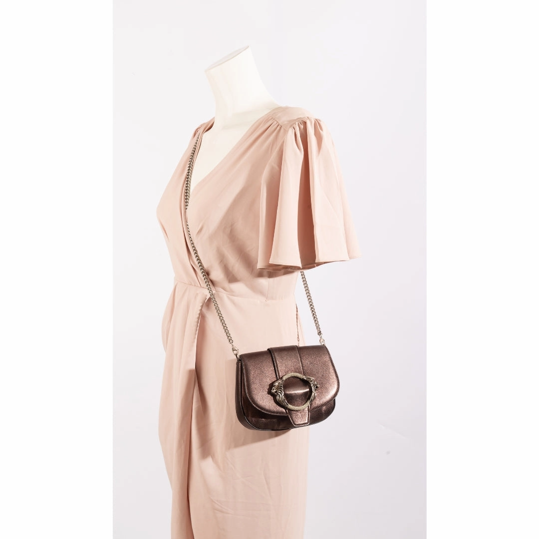 Roberto Cavalli Brown Leather Buckled Crossbody Bag
