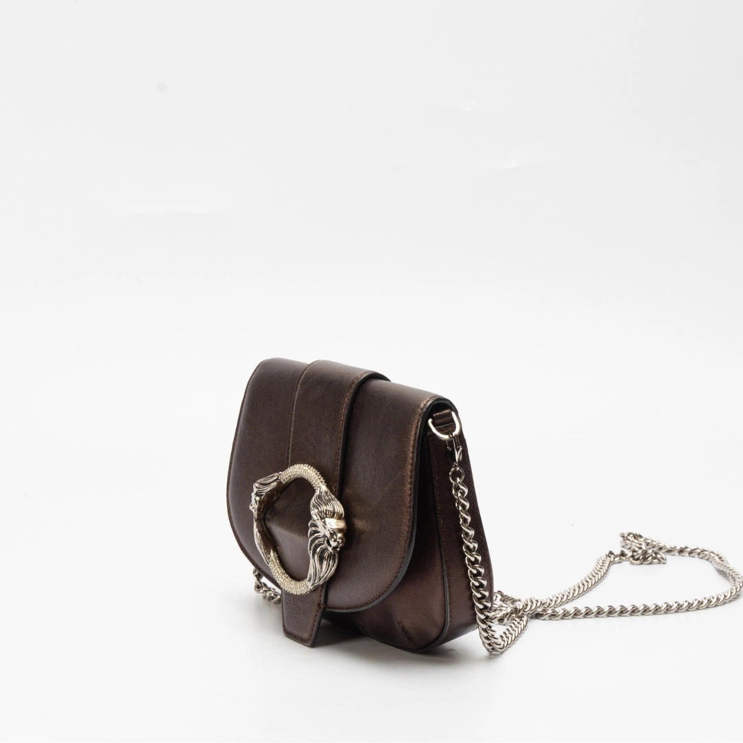 Roberto Cavalli Brown Leather Buckled Crossbody Bag