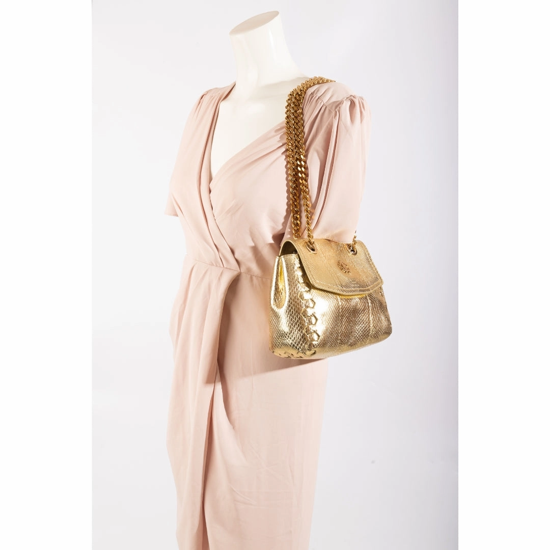 Roberto Cavalli Golden Leather Chain Sling Bag